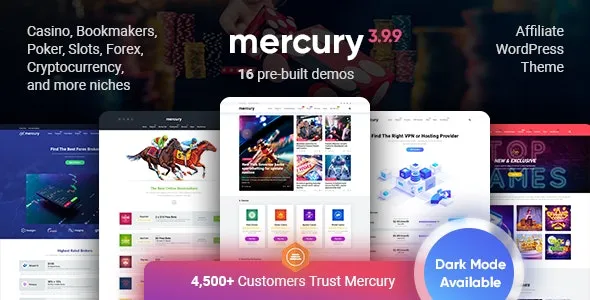 Mercury Mercury v3.9.9 - Gambling & Casino Affiliate WordPress Theme. News & Reviews